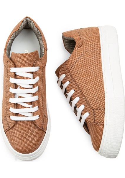 Hakiki Deri Taba Rengi Işlentili Sneaker Kadın Ayakkabı fırsatları