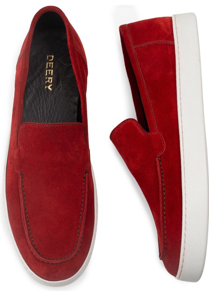 Hakiki Süet Kırmızı Loafer Erkek Ayakkabı fırsatları