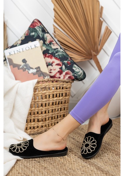 Siyah Kadın Hitit Ev Terliği Kışlık Kapalı Yumuşak Taban Rahat Terlik Nakışlı Çeyiz Bohça Terliği modelleri