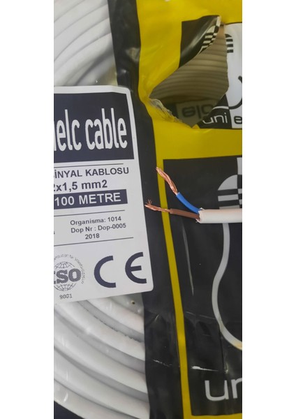 100 Metre 2 X1.5 mm Ttr Tam Bakır Tam Kesit Çoktelli Elektrik Kablosu