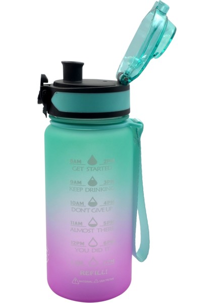 350ML Tritan Motivasyonlu 2 x Adet Su Matarası Çift Renk Softtouch Yeşil - Pembe