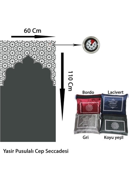 Seccade - Namazlık - Pusulalı Cep Seccadesi - Çantalı Fermuarlı Pratik - 2 Adet