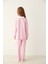 Pembe Kız Çocuk Simli Düğme Detaylı Pijama Takımı 5