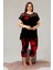 Siyah Renk ve Çiçek Desenli Lady 10614 Kadın Büyük Beden Kapri Pijama Takımı 1