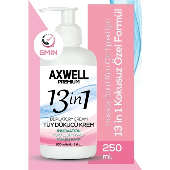 Axwell Unisex Tüy Dökücü Krem Vücut Bacak Bölgesi Tüm Cilt Tipleri Için 250 ml