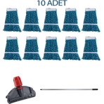 Sska Çift Kovalı Temizlik Arabası Seti Yedek Mop Takımı - 10 Adet 17 Cm. Dar Mop + Mop Tutucu + Sap