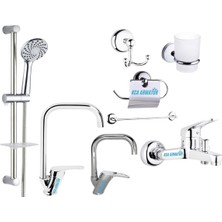 Elmina Armatür Sürgülü Duş - Lavabo - Mutfak - Banyo Bataryası Musluğu Full Set 