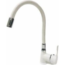 Elmina Armatür Mutfak Eviye Bataryası Beyaz Krom Sipral Borulu 