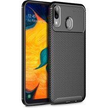 Apsuwa  Apsuwa Samsung Galaxy A30 Karbon Görünüm Negro Silikon Kılıf + Ekran Koruyucu Nano