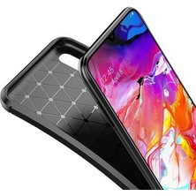 Apsuwa  Apsuwa Samsung Galaxy A70 Karbon Görünüm Negro Silikon Kılıf + Ekran Koruyucu Nano