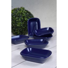 Keramika Mat Kobalt Dikdörtgen Çerezlik / Kayık 13 Cm 6 Adet