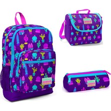 Coral High Mor Pembe Kaktüs Temalı İlkokul Çanta Seti 3'lü Set
