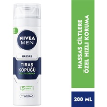 NIVEA Men Hassas Tıraş Köpüğü 200ml, Hassas Ciltlere Özel Hızlı Koruma, Yanma Karşıtı, Alkolsüz Formül