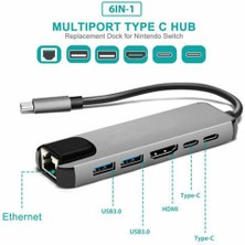 Xinh 6-In-1 Usb-C Hub Çok Bağlantı Noktası Adaptörü USB Tipi C Hub Adaptörü Dock 4 K HDMI RJ45 Ethernet Lan USB Şarj R60 ile