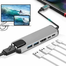 Xinh 6-In-1 Usb-C Hub Çok Bağlantı Noktası Adaptörü USB Tipi C Hub Adaptörü Dock 4 K HDMI RJ45 Ethernet Lan USB Şarj R60 ile