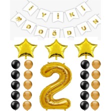 Best Parti Iyiki Doğdun Yazılı 2 Yaş Gold Renk Doğum Günü Parti Seti