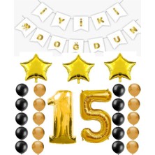 Best Parti Iyiki Doğdun Yazılı 15 Yaş Gold Renk Doğum Günü Parti Seti