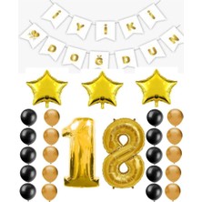 Best Parti Iyiki Doğdun Yazılı 18 Yaş Gold Renk Doğum Günü Parti Seti