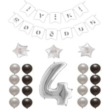 Best Parti Iyiki Doğdun Yazılı 4 Yaş Gümüş Renk Doğum Günü Parti Seti