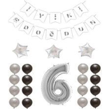 Best Parti Iyiki Doğdun Yazılı 6 Yaş Gümüş Renk Doğum Günü Parti Seti