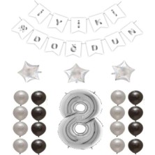 Best Parti Iyiki Doğdun Yazılı 8 Yaş Gümüş Renk Doğum Günü Parti Seti