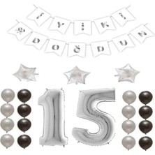 Best Parti Iyiki Doğdun Yazılı 15 Yaş Gümüş Renk Doğum Günü Parti Seti