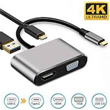 Aldım Geldi Usb-C To Hub Pd Hdmi+Vga+Usb Adapter 4 In 1 Görüntü Aktarım