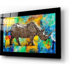 Insigne Renkli Gergedan Cam Tablo - 72X46 cm