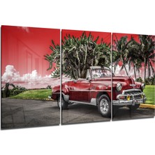 Insigne Kırmızı Klasik Araba Cam Tablo - 3 Adet 72X46 cm