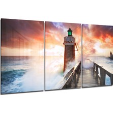 Insigne Deniz Feneri ve Iskele Cam Tablo - 3 Adet 72X46 cm