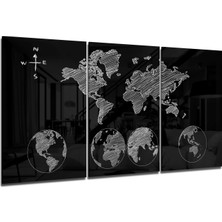 Insigne Dünya Haritası Cam Tablo - 3 Adet 72X46 cm