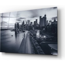 Insigne Gri Şehir Manzarası Cam Tablo - 72X46 cm