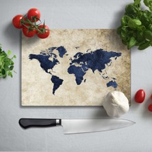 Insigne Dünya Haritası Uv Baskılı Cam Kesme Tablası 35X25 cm