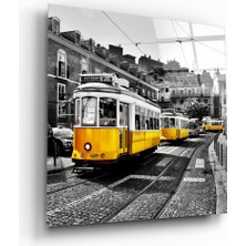 Insigne Lizbon Sarı Tramvay Cam Tablo - 60X60 cm