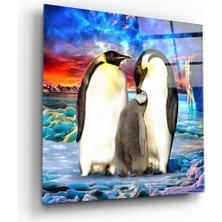 Insigne Penguen Ailesi Cam Tablo - 40X40 cm