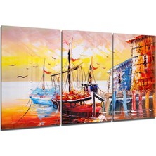 Insigne Sahildeki Tekne Cam Tablo - 3 Adet 72X46 cm
