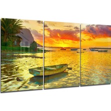 Insigne Günbatımı ve Tekne Cam Tablo - 3 Adet 72X46 cm