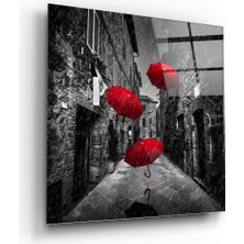 Insigne Kırmızı Şemsiye Cam Tablo - 60X60 cm