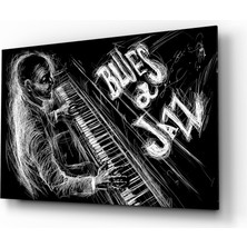 Insigne Jazz Blues Müzik Cam Tablo - 72X46 cm