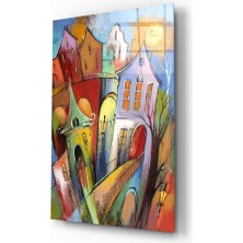 Insigne Renkli Evler Cam Tablo - 72X46 cm