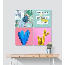 Insigne Kaktüs Quadro Cam Tablo - 4 Adet 40X40 cm