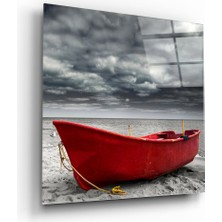 Insigne Kırmızı Kayık Cam Tablo - 40X40 cm