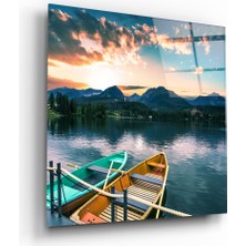 Insigne Göl ve Dağ Manzara Cam Tablo - 40X40 cm