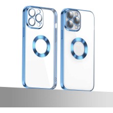 Fibaks Apple iPhone 13 Pro Max Kılıf Logo Gösteren Parlak Kenarlı Kamera Lens Korumalı Şeffaf Omega Silikon Kapak