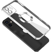 Fibaks Apple iPhone 12 Kılıf Logo Gösteren Parlak Kenarlı Kamera Lens Korumalı Şeffaf Omega Silikon Kapak