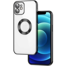 Fibaks Apple iPhone 12 Kılıf Logo Gösteren Parlak Kenarlı Kamera Lens Korumalı Şeffaf Omega Silikon Kapak