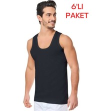 Seher Yıldızı Erkek Siyah Penye Atlet 6'lı Paket ( (%100 Pamuk) )