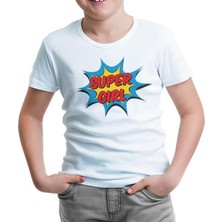 Lord T-Shirt Super Girl Beyaz Çocuk Tshirt