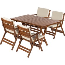 Bahçeme Antalya Ahşap Bahçe Balkon Takımı 70 x 120 cm Masa + 4 Minderli Sandalye Katlanır  Set