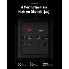 Baseus 300W Araç Içi Çakmaklık Girişli Priz, USB ve Type C Çevirici, Akım Korumalı Elektrik